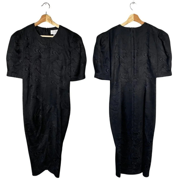 Adrianna Papell Dresses & Skirts - Adrianna Papell Women's Sz 6 Short Sleeve 100% Silk Patterned Sheath Dress Black